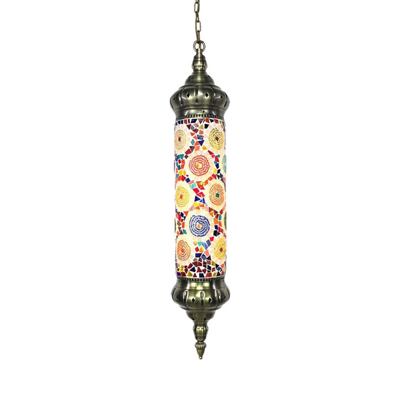 Bronze Tube Ceiling Light Retro Colorful Glass 1/4 Heads Pendant Lighting Fixture for Living Room Clearhalo 'Ceiling Lights' 'Glass shade' 'Glass' 'Pendant Lights' 'Pendants' Lighting' 247671