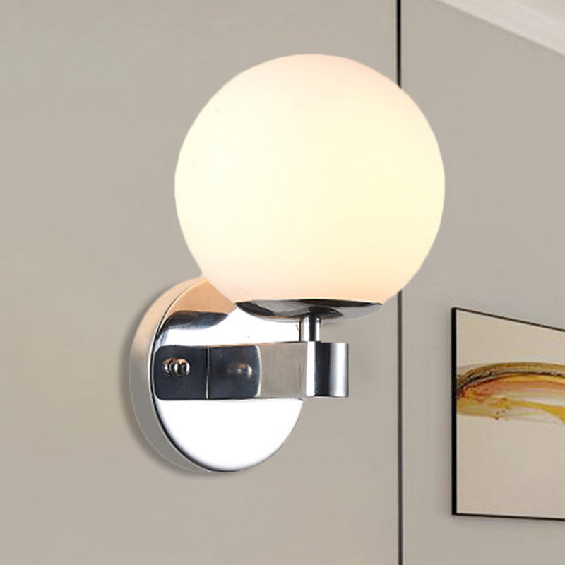 Single Bulb Wall Mounted Light with Sphere Opaline Glass Vintage Style Bedroom Wall Sconce in Chrome/Gold Clearhalo 'Wall Lamps & Sconces' 'Wall Lights' Lighting' 247675