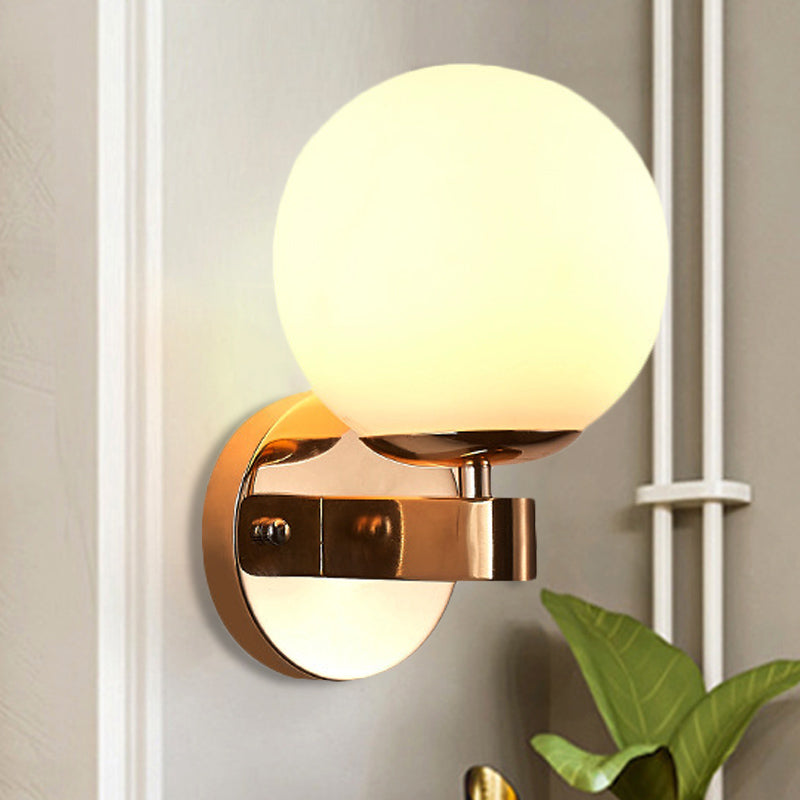 Single Bulb Wall Mounted Light with Sphere Opaline Glass Vintage Style Bedroom Wall Sconce in Chrome/Gold Gold Clearhalo 'Wall Lamps & Sconces' 'Wall Lights' Lighting' 247676