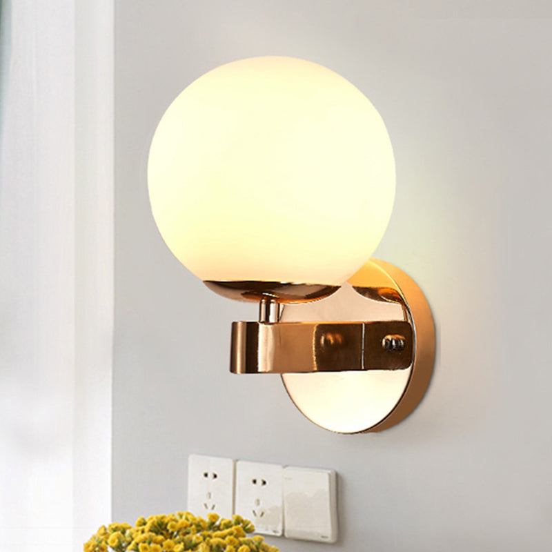 Single Bulb Wall Mounted Light with Sphere Opaline Glass Vintage Style Bedroom Wall Sconce in Chrome/Gold Clearhalo 'Wall Lamps & Sconces' 'Wall Lights' Lighting' 247677