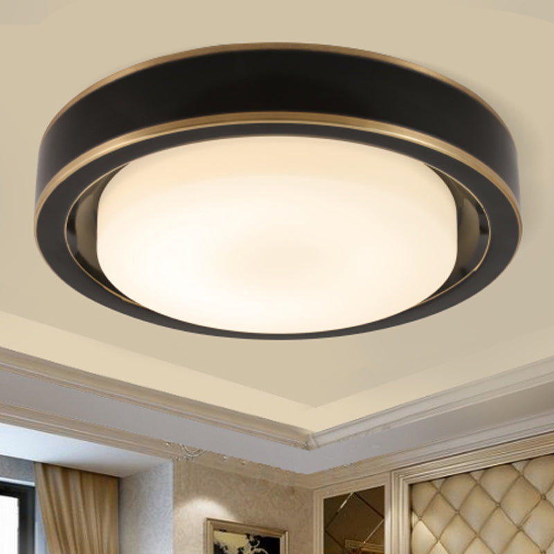 15"/19" W��Black/Brass��Drum Ceiling Light Fixture Classic��Frosted Glass��LED��Bedroom��Flush Mount��in��White/Warm��Light Black Clearhalo 'Ceiling Lights' 'Close To Ceiling Lights' 'Close to ceiling' 'Flush mount' Lighting' 247678