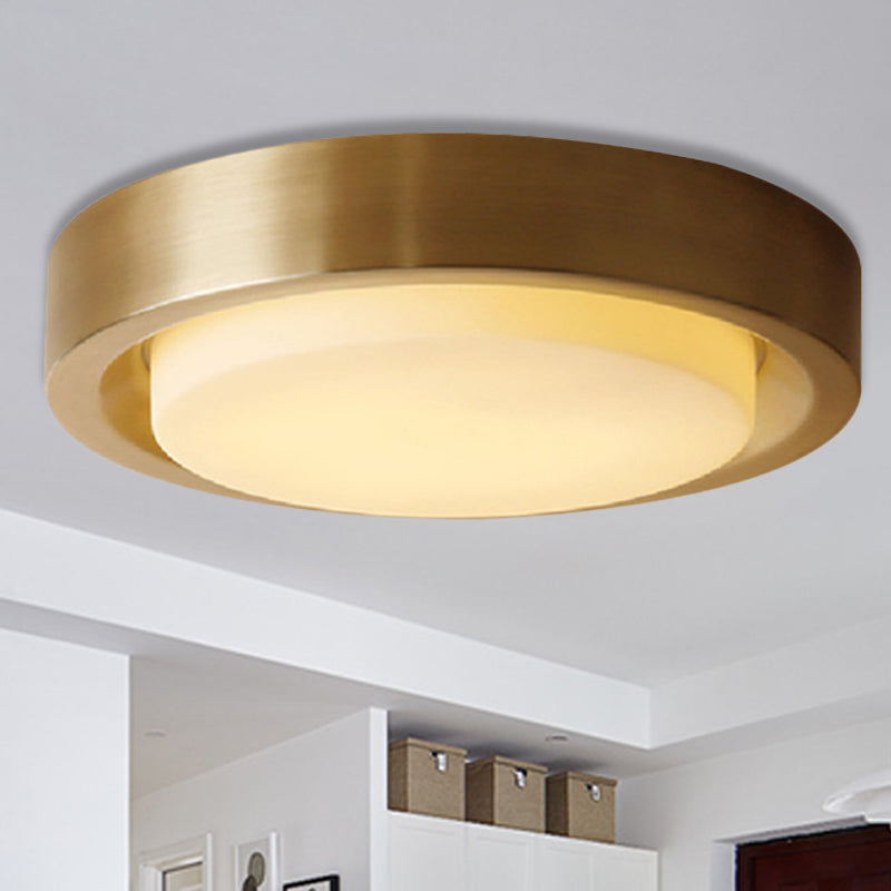 15"/19" W��Black/Brass��Drum Ceiling Light Fixture Classic��Frosted Glass��LED��Bedroom��Flush Mount��in��White/Warm��Light Brass Clearhalo 'Ceiling Lights' 'Close To Ceiling Lights' 'Close to ceiling' 'Flush mount' Lighting' 247680