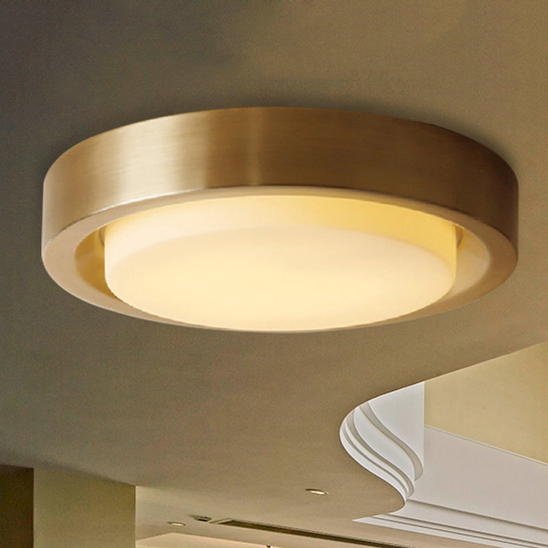 15"/19" W��Black/Brass��Drum Ceiling Light Fixture Classic��Frosted Glass��LED��Bedroom��Flush Mount��in��White/Warm��Light Clearhalo 'Ceiling Lights' 'Close To Ceiling Lights' 'Close to ceiling' 'Flush mount' Lighting' 247681