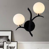 2 Bulbs White Glass Wall Sconce Modern Gold/Black Globe Dining Room Sconce Light with Branch-Shaped Arm Clearhalo 'Wall Lamps & Sconces' 'Wall Lights' Lighting' 247692