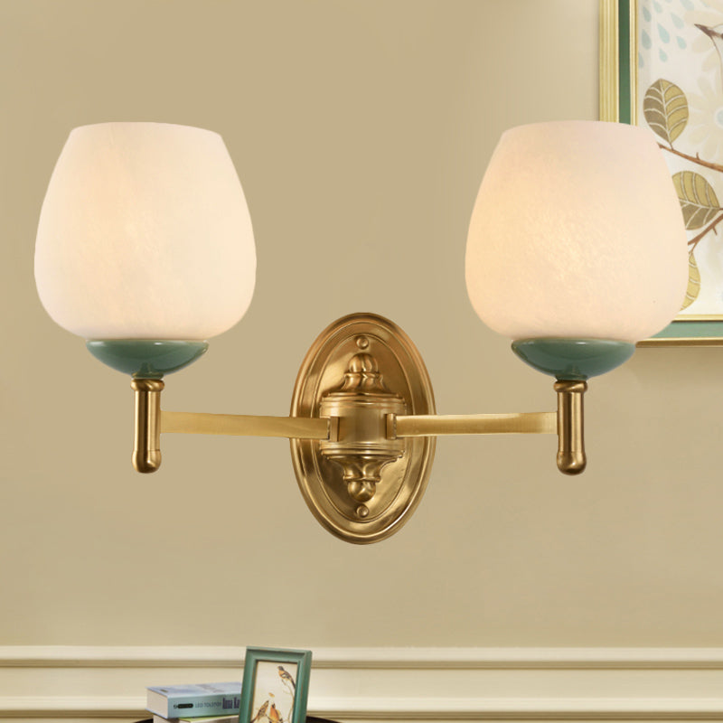 Opal Glass Tapered Wall Sconce Modern 1/2-Light Hall Wall Mount Light Fixture with Porcelain Cap in Gold 2.0 Gold Clearhalo 'Wall Lamps & Sconces' 'Wall Lights' Lighting' 247732