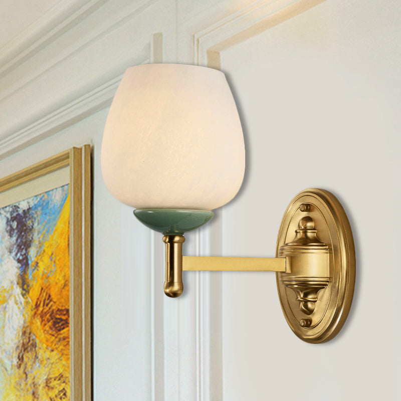 Opal Glass Tapered Wall Sconce Modern 1/2-Light Hall Wall Mount Light Fixture with Porcelain Cap in Gold 1.0 Gold Clearhalo 'Wall Lamps & Sconces' 'Wall Lights' Lighting' 247734