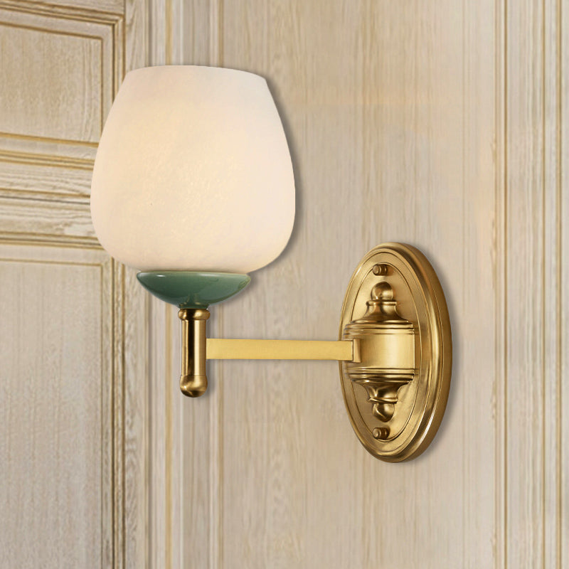 Opal Glass Tapered Wall Sconce Modern 1/2-Light Hall Wall Mount Light Fixture with Porcelain Cap in Gold Clearhalo 'Wall Lamps & Sconces' 'Wall Lights' Lighting' 247735