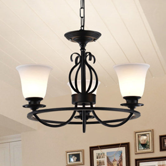 Bell Frosted Glass Chandelier Lighting Traditional 3/6/8 Lights Living Room Pendant Lighting in Black Clearhalo 'Ceiling Lights' 'Chandeliers' Lighting' options 247736