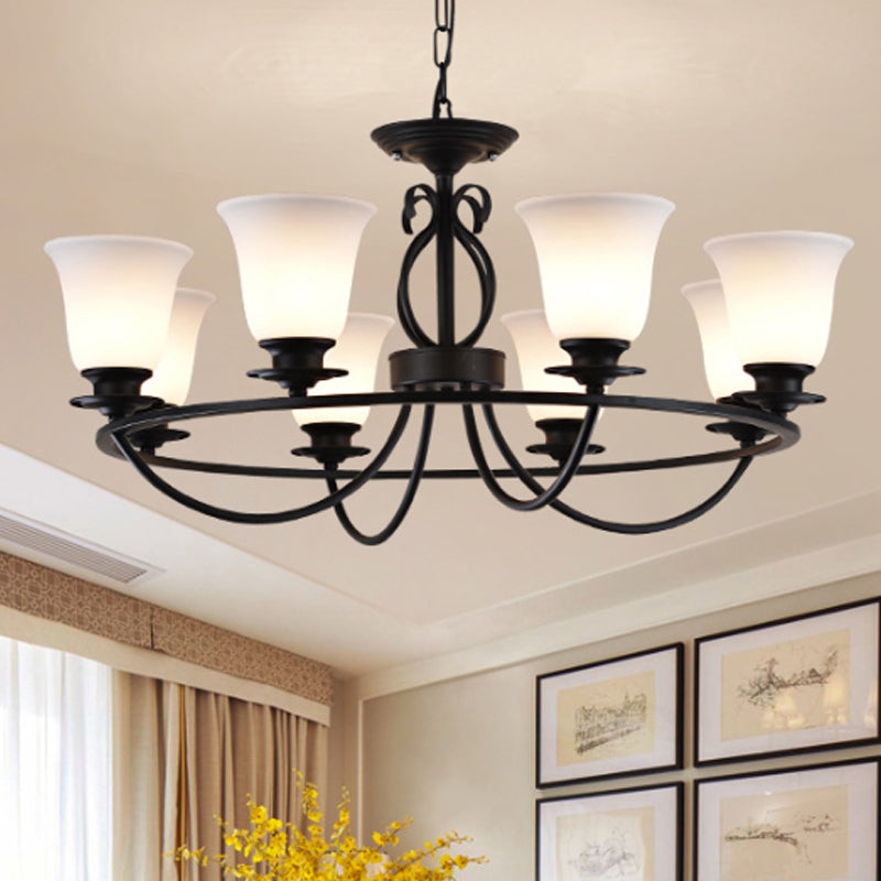 Bell Frosted Glass Chandelier Lighting Traditional 3/6/8 Lights Living Room Pendant Lighting in Black Clearhalo 'Ceiling Lights' 'Chandeliers' Lighting' options 247740