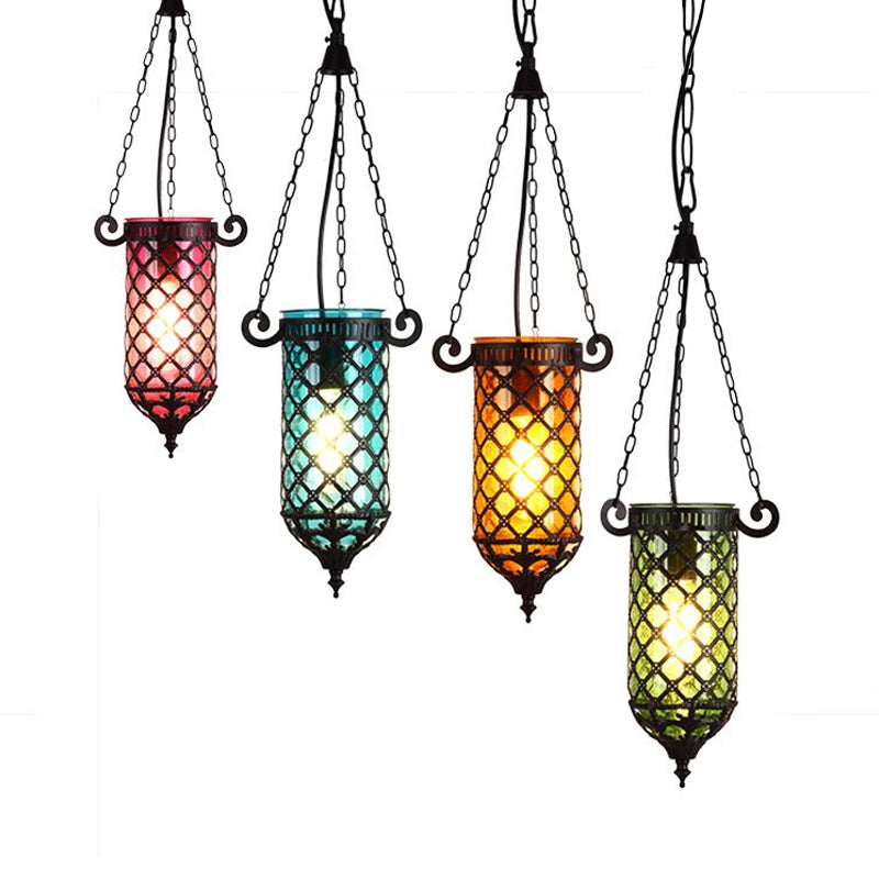 Pencil Blue/Green/Purple Glass Pendant Lamp Antique 1/4 Heads Hanging Light Fixture for Living Room Clearhalo 'Ceiling Lights' 'Glass shade' 'Glass' 'Pendant Lights' 'Pendants' Lighting' 247746