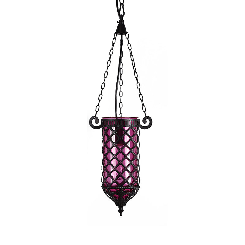 Pencil Blue/Green/Purple Glass Pendant Lamp Antique 1/4 Heads Hanging Light Fixture for Living Room Clearhalo 'Ceiling Lights' 'Glass shade' 'Glass' 'Pendant Lights' 'Pendants' Lighting' 247752