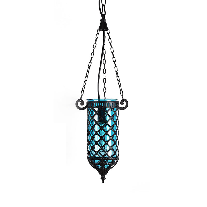 Pencil Blue/Green/Purple Glass Pendant Lamp Antique 1/4 Heads Hanging Light Fixture for Living Room Clearhalo 'Ceiling Lights' 'Glass shade' 'Glass' 'Pendant Lights' 'Pendants' Lighting' 247754