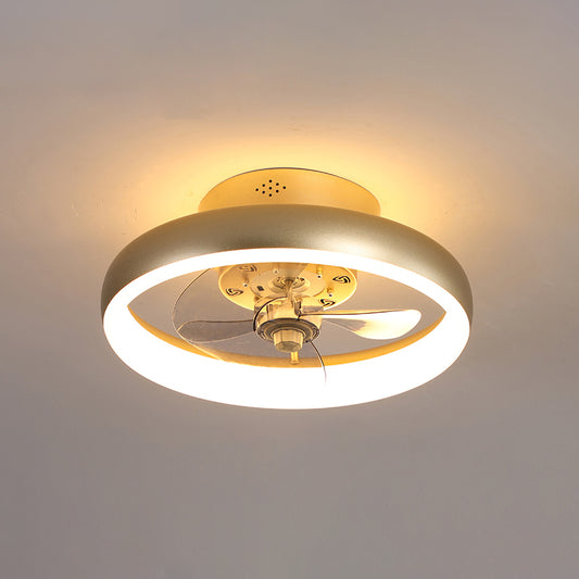 3 Blades Circle Metal Ceiling Fan Light Minimalist Gold LED Semi Flush Light Fixture with Remote Gold Remote Round Clearhalo 'Ceiling Fans with Lights' 'Ceiling Fans' 'Modern Ceiling Fans' 'Modern' Lighting' 2477552