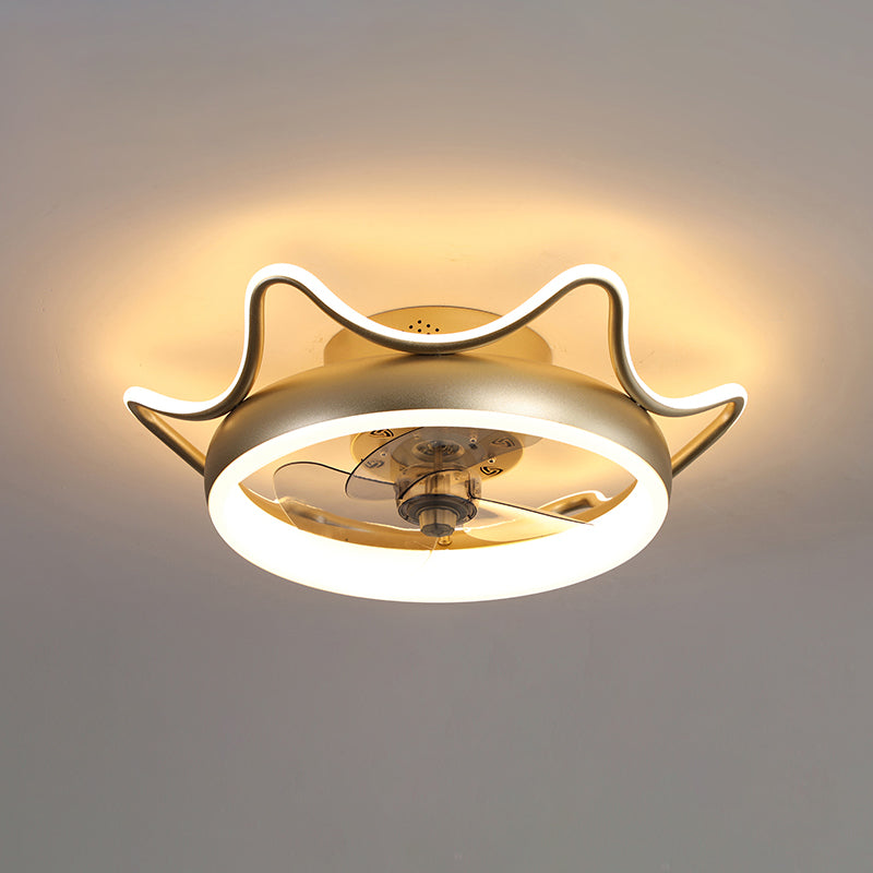 3 Blades Circle Metal Ceiling Fan Light Minimalist Gold LED Semi Flush Light Fixture with Remote Gold Remote Crown Clearhalo 'Ceiling Fans with Lights' 'Ceiling Fans' 'Modern Ceiling Fans' 'Modern' Lighting' 2477553