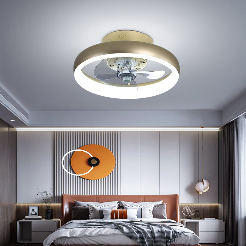 3 Blades Circle Metal Ceiling Fan Light Minimalist Gold LED Semi Flush Light Fixture with Remote Clearhalo 'Ceiling Fans with Lights' 'Ceiling Fans' 'Modern Ceiling Fans' 'Modern' Lighting' 2477554