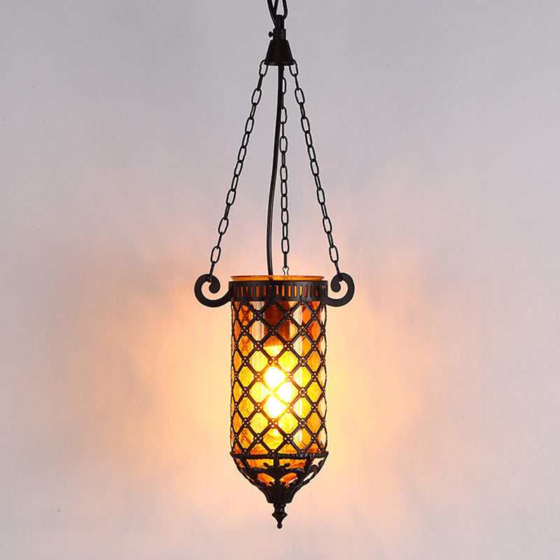 Pencil Blue/Green/Purple Glass Pendant Lamp Antique 1/4 Heads Hanging Light Fixture for Living Room Tan 1 Clearhalo 'Ceiling Lights' 'Glass shade' 'Glass' 'Pendant Lights' 'Pendants' Lighting' 247758