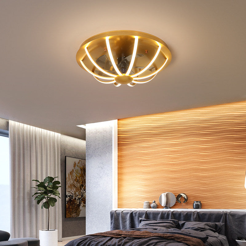 23.5" W Gold Cage Semi Mount Lighting Minimalist Metal LED Ceiling Fan Light Fixture with 5 Blades and Remote Gold Remote Circular Arc Clearhalo 'Ceiling Fans with Lights' 'Ceiling Fans' 'Modern Ceiling Fans' 'Modern' Lighting' 2477585