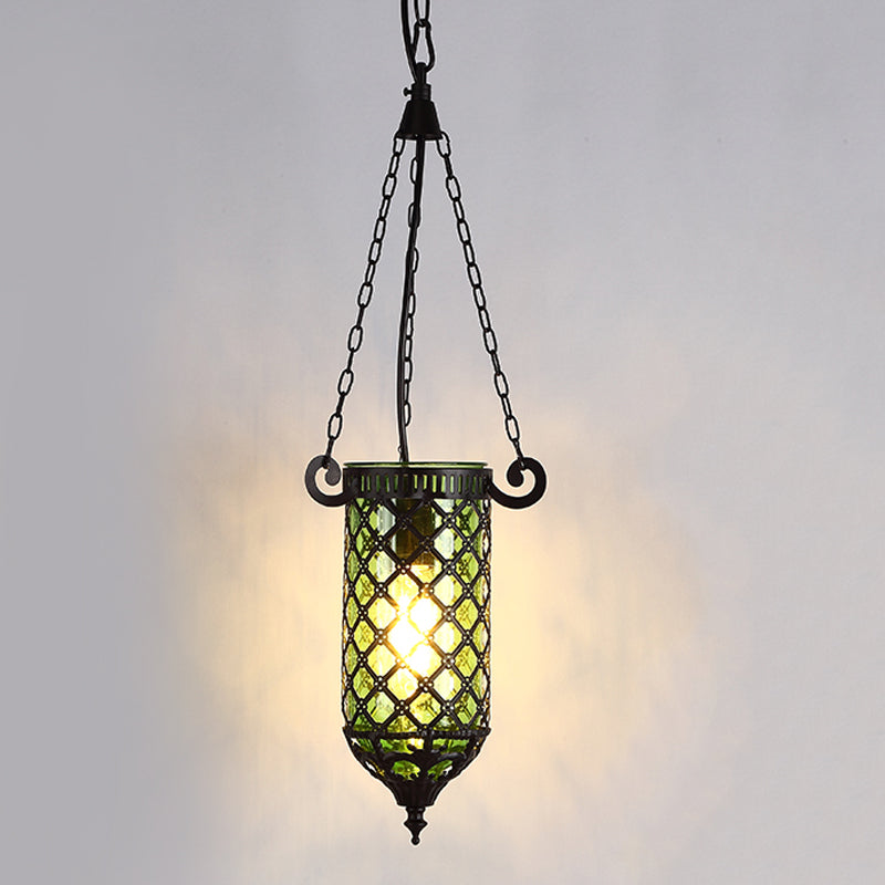 Pencil Blue/Green/Purple Glass Pendant Lamp Antique 1/4 Heads Hanging Light Fixture for Living Room Green 1 Clearhalo 'Ceiling Lights' 'Glass shade' 'Glass' 'Pendant Lights' 'Pendants' Lighting' 247763