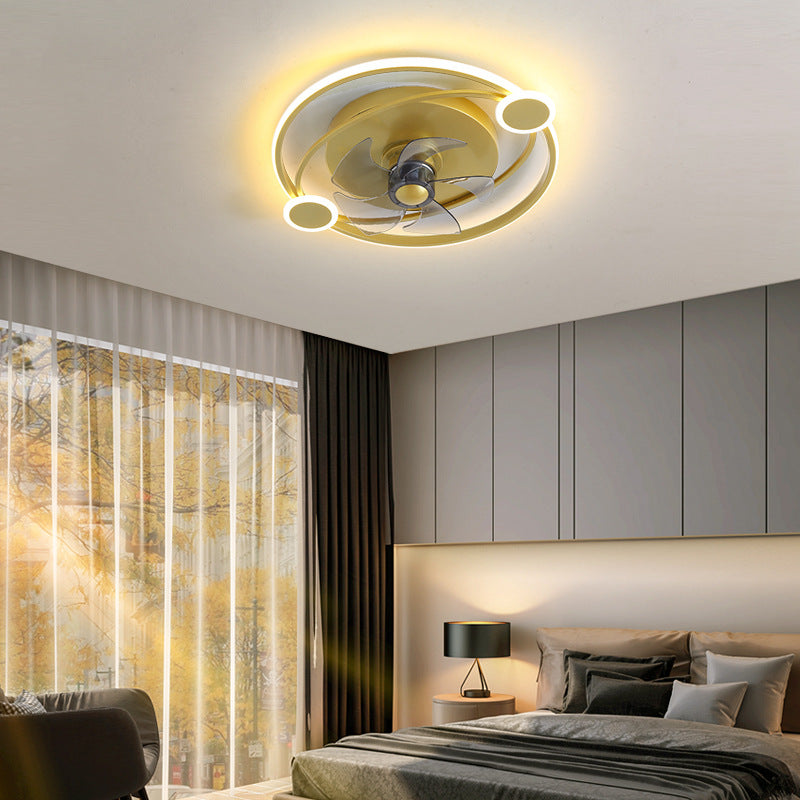 19.5" Wide Metal Orbit Semi Flush Light Postmodern Gold 5-Blade LED Ceiling Fan Lamp with Remote Clearhalo 'Ceiling Fans with Lights' 'Ceiling Fans' 'Modern Ceiling Fans' 'Modern' Lighting' 2477634