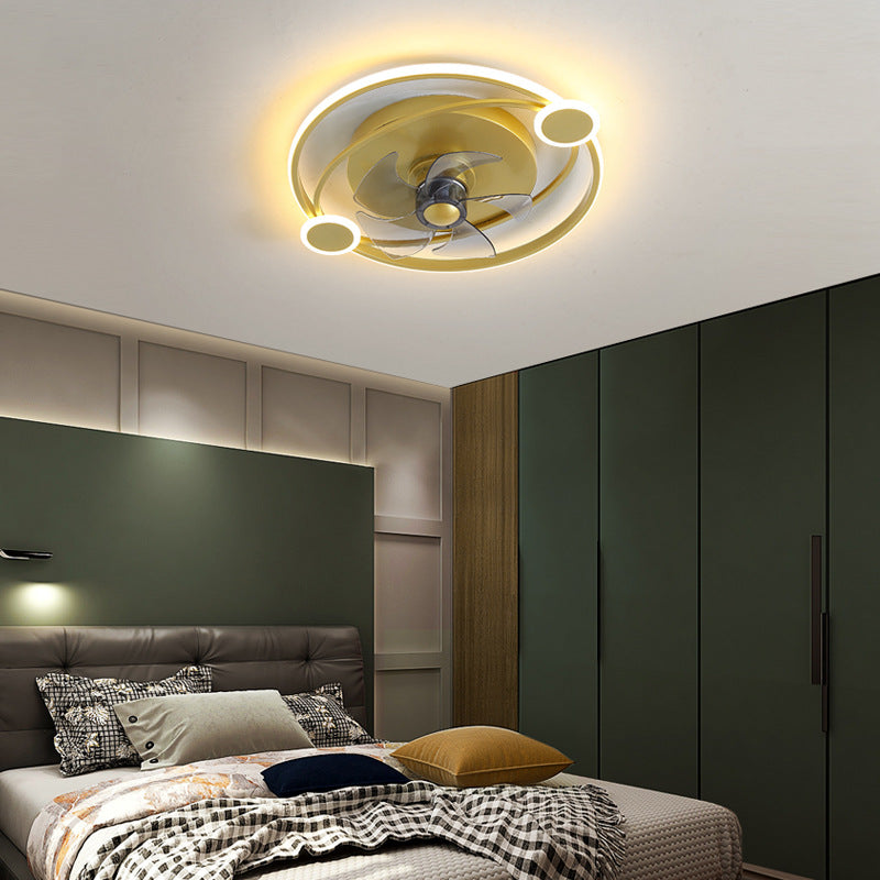 19.5" Wide Metal Orbit Semi Flush Light Postmodern Gold 5-Blade LED Ceiling Fan Lamp with Remote Clearhalo 'Ceiling Fans with Lights' 'Ceiling Fans' 'Modern Ceiling Fans' 'Modern' Lighting' 2477637