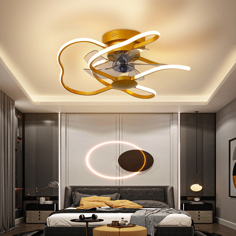 Metal Flower Semi Flush Ceiling Light Fixture Modern Remote Control 5-Blade LED Fan Lamp Clearhalo 'Ceiling Fans with Lights' 'Ceiling Fans' 'Modern Ceiling Fans' 'Modern' Lighting' 2477643