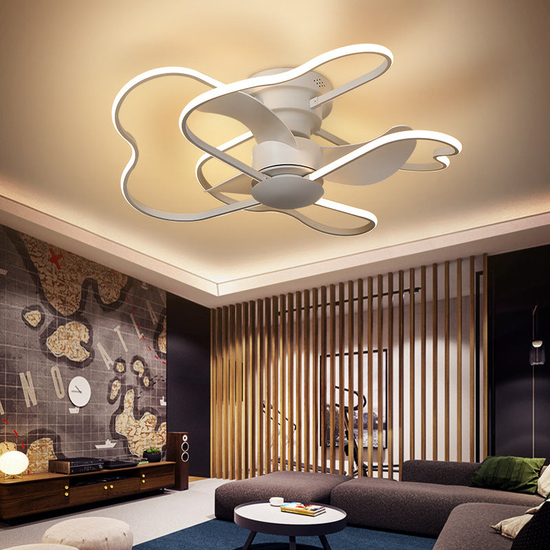 Metal Flower Semi Flush Ceiling Light Fixture Modern Remote Control 5-Blade LED Fan Lamp Clearhalo 'Ceiling Fans with Lights' 'Ceiling Fans' 'Modern Ceiling Fans' 'Modern' Lighting' 2477645