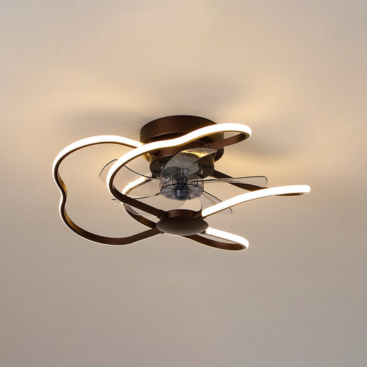 Metal Flower Semi Flush Ceiling Light Fixture Modern Remote Control 5-Blade LED Fan Lamp Coffee 31.5" Remote Clearhalo 'Ceiling Fans with Lights' 'Ceiling Fans' 'Modern Ceiling Fans' 'Modern' Lighting' 2477648