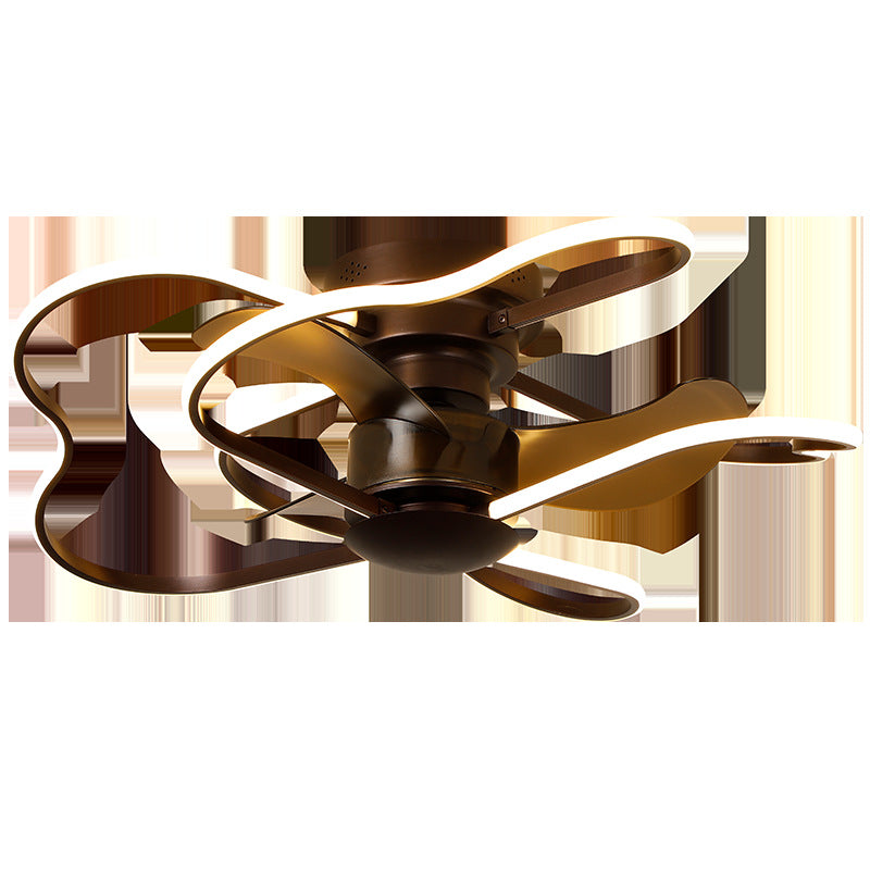 Metal Flower Semi Flush Ceiling Light Fixture Modern Remote Control 5-Blade LED Fan Lamp Clearhalo 'Ceiling Fans with Lights' 'Ceiling Fans' 'Modern Ceiling Fans' 'Modern' Lighting' 2477649