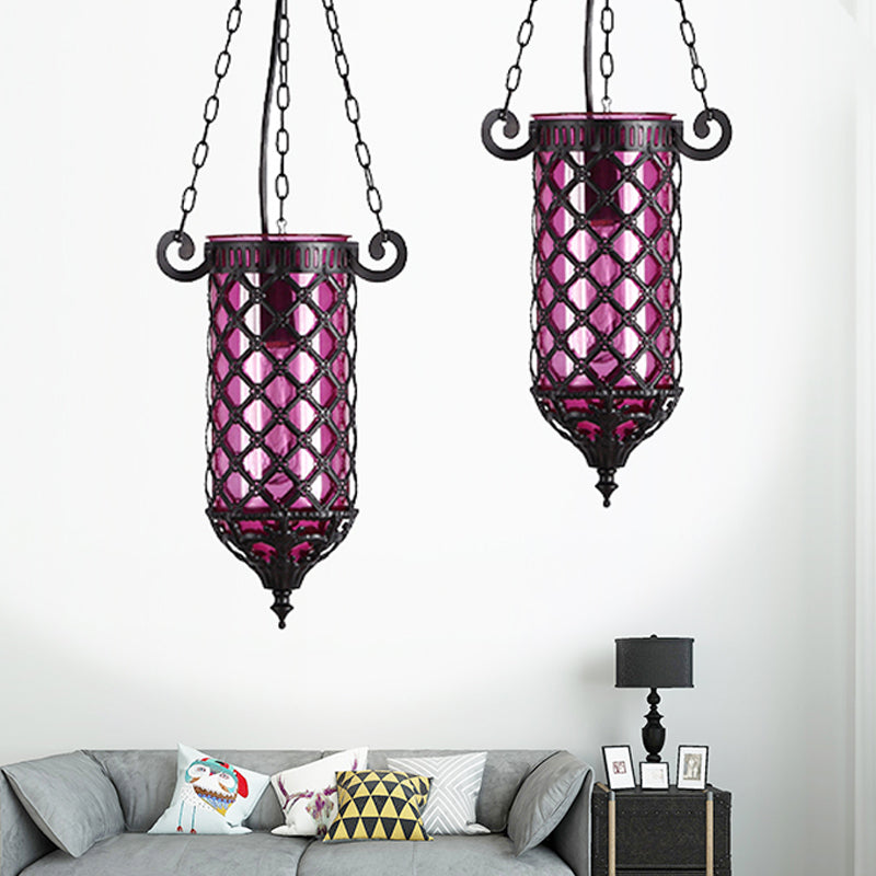 Pencil Blue/Green/Purple Glass Pendant Lamp Antique 1/4 Heads Hanging Light Fixture for Living Room Clearhalo 'Ceiling Lights' 'Glass shade' 'Glass' 'Pendant Lights' 'Pendants' Lighting' 247765