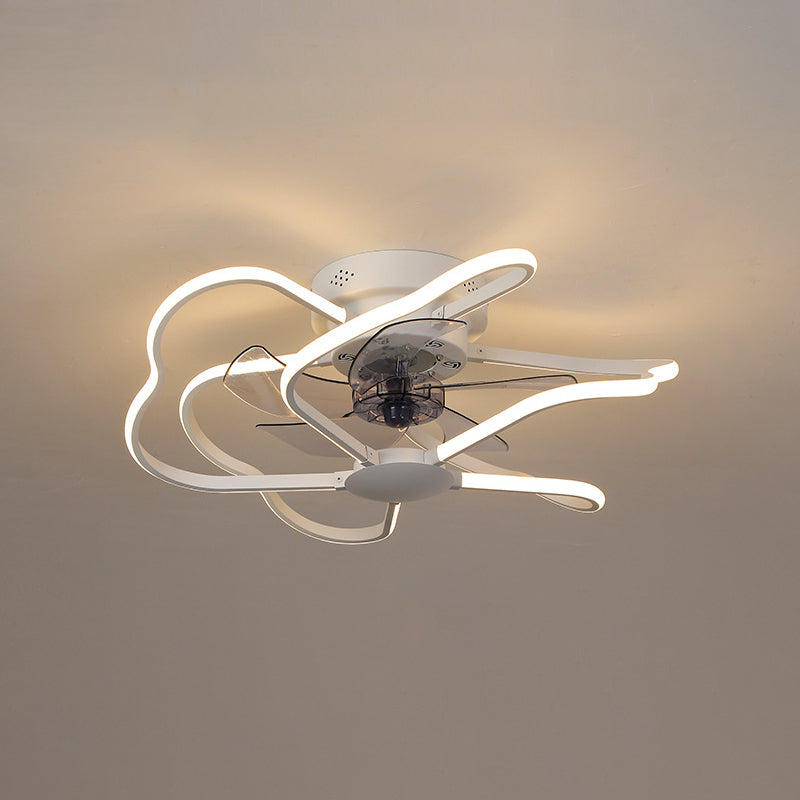 Metal Flower Semi Flush Ceiling Light Fixture Modern Remote Control 5-Blade LED Fan Lamp White 23.5" Remote Clearhalo 'Ceiling Fans with Lights' 'Ceiling Fans' 'Modern Ceiling Fans' 'Modern' Lighting' 2477650