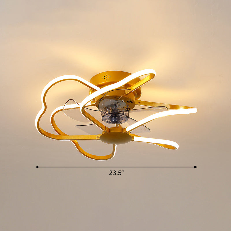 Metal Flower Semi Flush Ceiling Light Fixture Modern Remote Control 5-Blade LED Fan Lamp Clearhalo 'Ceiling Fans with Lights' 'Ceiling Fans' 'Modern Ceiling Fans' 'Modern' Lighting' 2477651