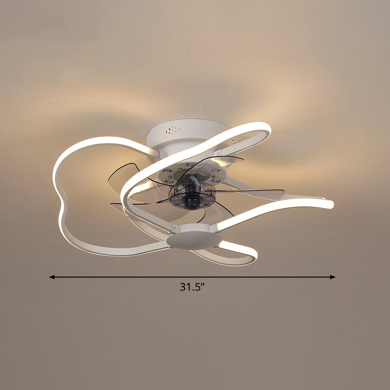 Metal Flower Semi Flush Ceiling Light Fixture Modern Remote Control 5-Blade LED Fan Lamp Clearhalo 'Ceiling Fans with Lights' 'Ceiling Fans' 'Modern Ceiling Fans' 'Modern' Lighting' 2477652