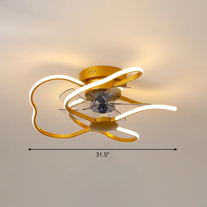 Metal Flower Semi Flush Ceiling Light Fixture Modern Remote Control 5-Blade LED Fan Lamp Clearhalo 'Ceiling Fans with Lights' 'Ceiling Fans' 'Modern Ceiling Fans' 'Modern' Lighting' 2477653