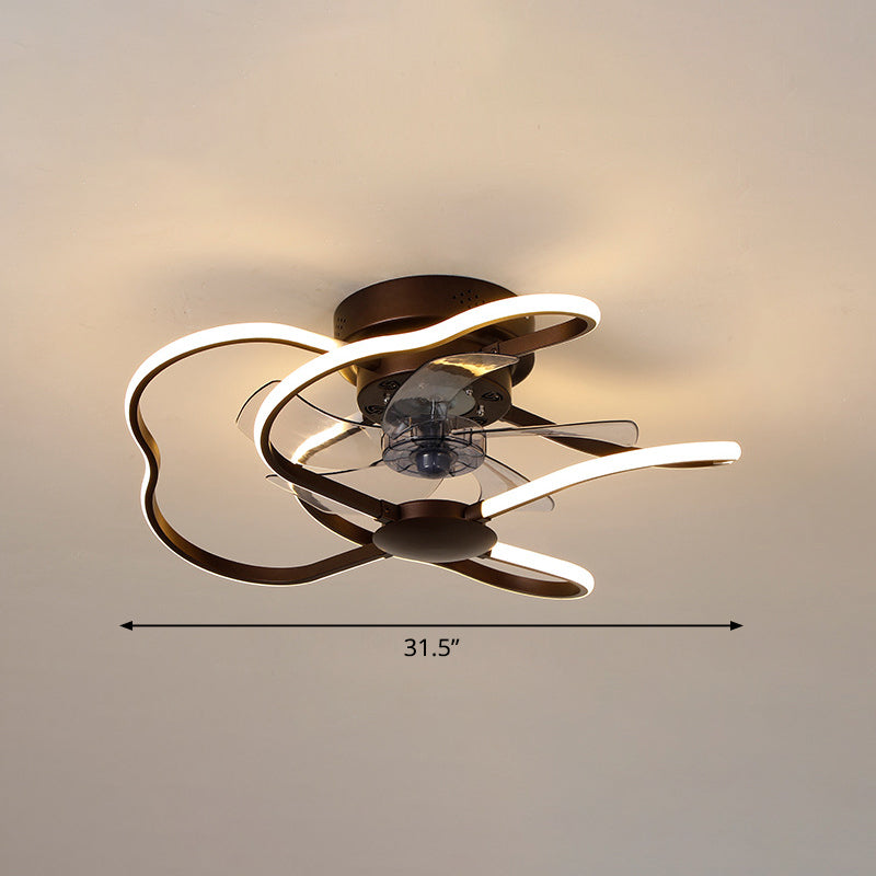 Metal Flower Semi Flush Ceiling Light Fixture Modern Remote Control 5-Blade LED Fan Lamp Clearhalo 'Ceiling Fans with Lights' 'Ceiling Fans' 'Modern Ceiling Fans' 'Modern' Lighting' 2477655