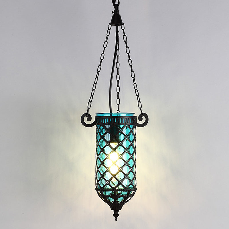 Pencil Blue/Green/Purple Glass Pendant Lamp Antique 1/4 Heads Hanging Light Fixture for Living Room Blue 1 Clearhalo 'Ceiling Lights' 'Glass shade' 'Glass' 'Pendant Lights' 'Pendants' Lighting' 247766