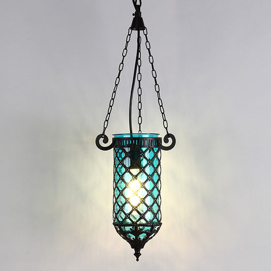 Pencil Blue/Green/Purple Glass Pendant Lamp Antique 1/4 Heads Hanging Light Fixture for Living Room Blue 1 Clearhalo 'Ceiling Lights' 'Glass shade' 'Glass' 'Pendant Lights' 'Pendants' Lighting' 247766