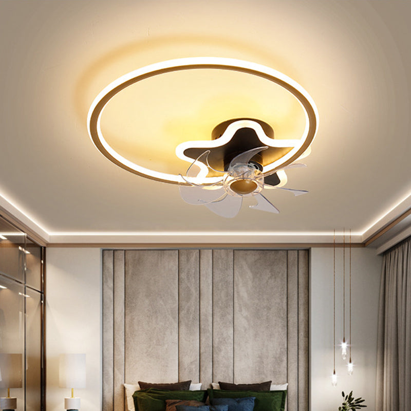 Ring and Star 7 Blades Ceiling Fan Lighting Nordic Acrylic Bedroom LED Semi-Flush Mount with Remote Gold-Black Remote Clearhalo 'Ceiling Fans with Lights' 'Ceiling Fans' 'Modern Ceiling Fans' 'Modern' Lighting' 2477707