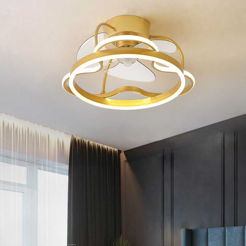 Aluminum Halo Semi-Flush Mount Lighting Minimalism 3-Blade LED Ceiling Fan Light Fixture with Remote, 19.5" Wide Clearhalo 'Ceiling Fans with Lights' 'Ceiling Fans' 'Modern Ceiling Fans' 'Modern' Lighting' 2477733