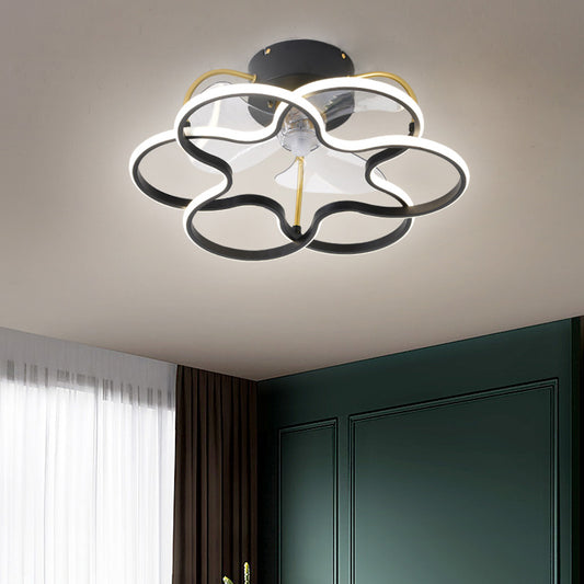 3 Blades Flower Ceiling Fan Lamp Modern Metal Remote Control LED Semi Flush Light for Dining Room Clearhalo 'Ceiling Fans with Lights' 'Ceiling Fans' 'Modern Ceiling Fans' 'Modern' Lighting' 2477754