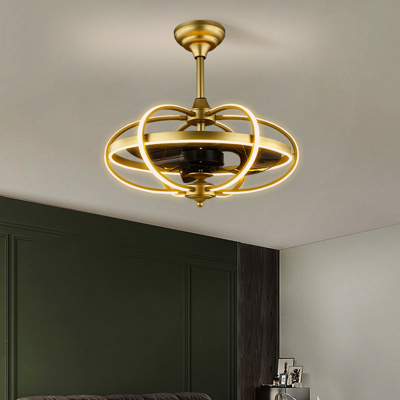 25.5" Wide Seamless Curves Hanging Fan Light Modern Metal Living Room LED Semi Flush Mount with Remote Control Gold Remote Clearhalo 'Ceiling Fans with Lights' 'Ceiling Fans' 'Modern Ceiling Fans' 'Modern' Lighting' 2477781