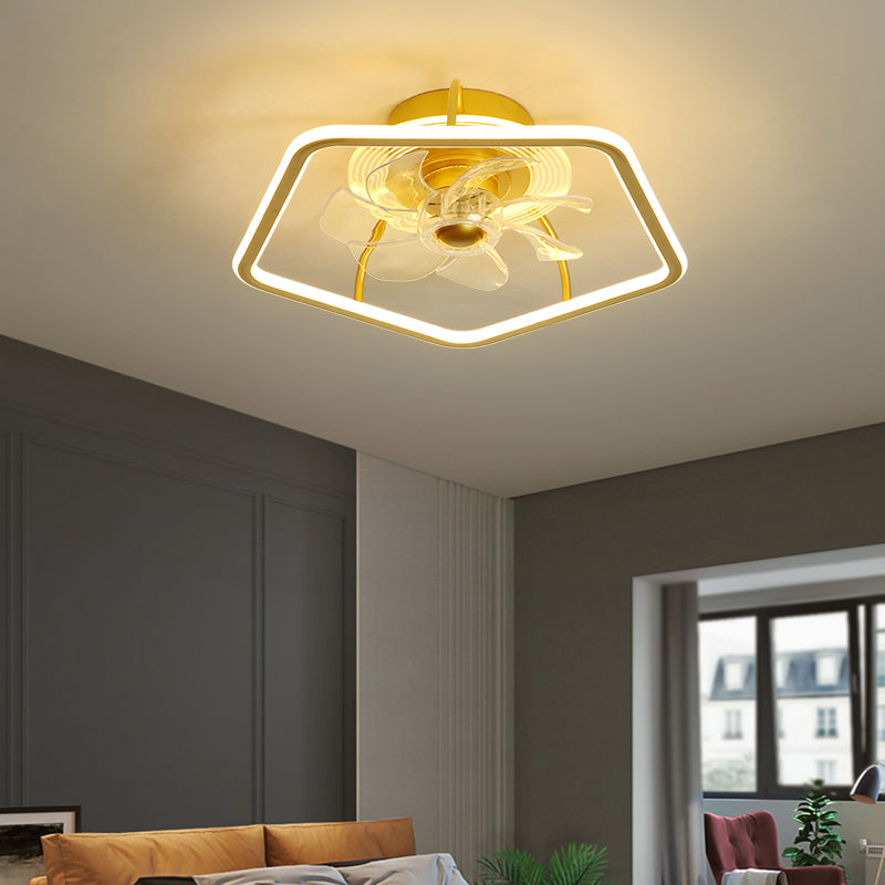 Minimalist Halo Ring LED Semi Flush Light Acrylic Bedroom Remote Control Ceiling Fan Light with 7 Blades Clearhalo 'Ceiling Fans with Lights' 'Ceiling Fans' 'Modern Ceiling Fans' 'Modern' Lighting' 2477794