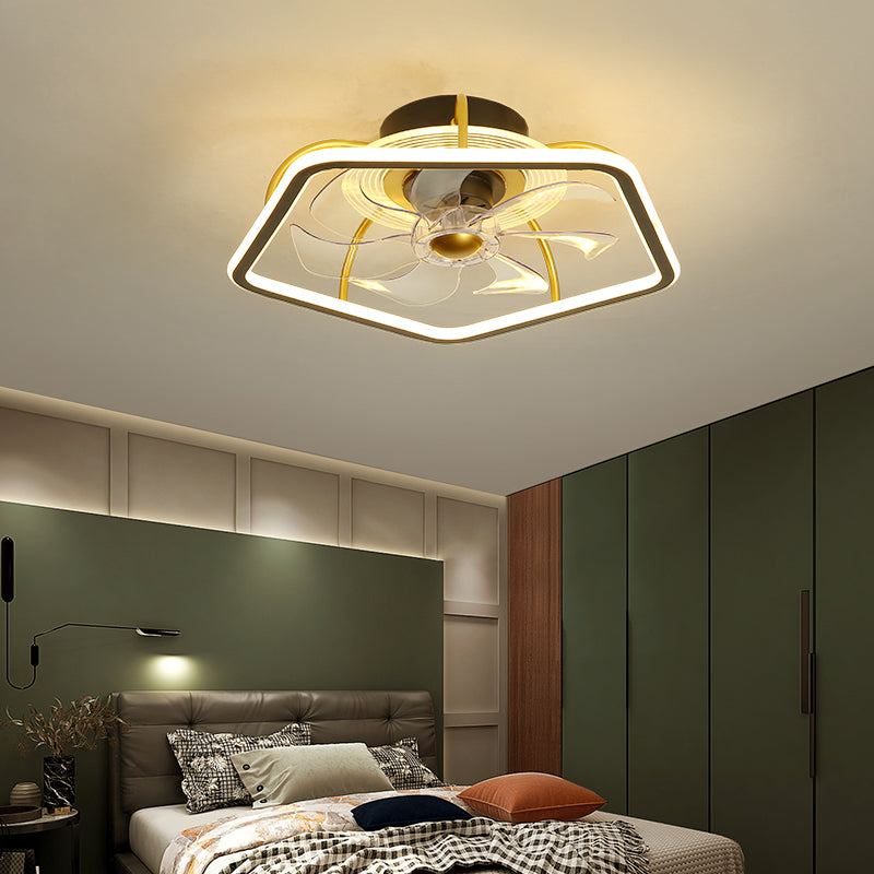 Minimalist Halo Ring LED Semi Flush Light Acrylic Bedroom Remote Control Ceiling Fan Light with 7 Blades Clearhalo 'Ceiling Fans with Lights' 'Ceiling Fans' 'Modern Ceiling Fans' 'Modern' Lighting' 2477796