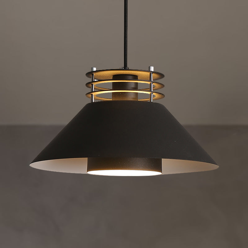 Nordic Style Conic Pendant Ceiling Light 9"/12" Dia 1 Light Metal Suspension Light in Black/White for Living Room Black Clearhalo 'Ceiling Lights' 'Modern Pendants' 'Modern' 'Pendant Lights' 'Pendants' Lighting' 247786