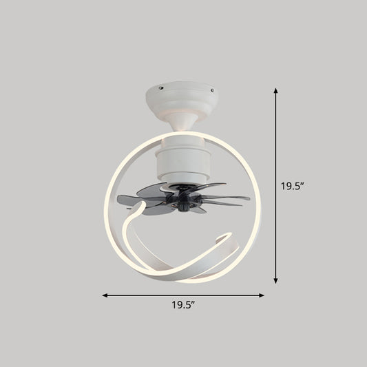 7 Blades Macaron Circular Ceiling Fan Light Acrylic Bedroom 19.5" Wide LED Semi Flush Light Fixture with Remote Clearhalo 'Ceiling Fans with Lights' 'Ceiling Fans' 'Modern Ceiling Fans' 'Modern' Lighting' 2477868