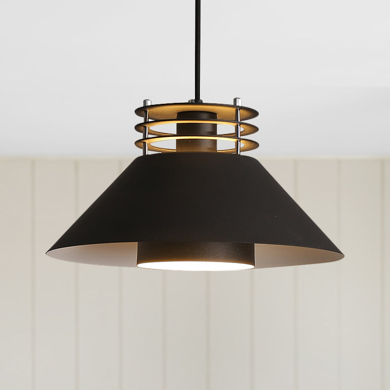 Nordic Style Conic Pendant Ceiling Light 9"/12" Dia 1 Light Metal Suspension Light in Black/White for Living Room Clearhalo 'Ceiling Lights' 'Modern Pendants' 'Modern' 'Pendant Lights' 'Pendants' Lighting' 247787