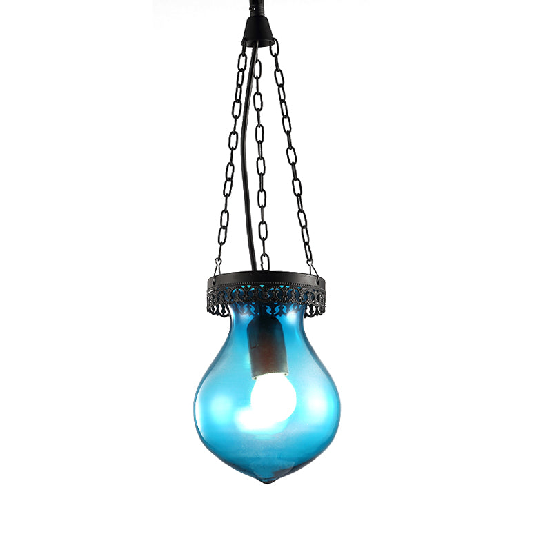 Traditionary Jar Ceiling Lamp Red/Yellow/Blue Glass 1/6 Heads Ceiling Light Fixture for Restaurant Clearhalo 'Ceiling Lights' 'Glass shade' 'Glass' 'Pendant Lights' 'Pendants' Lighting' 247790