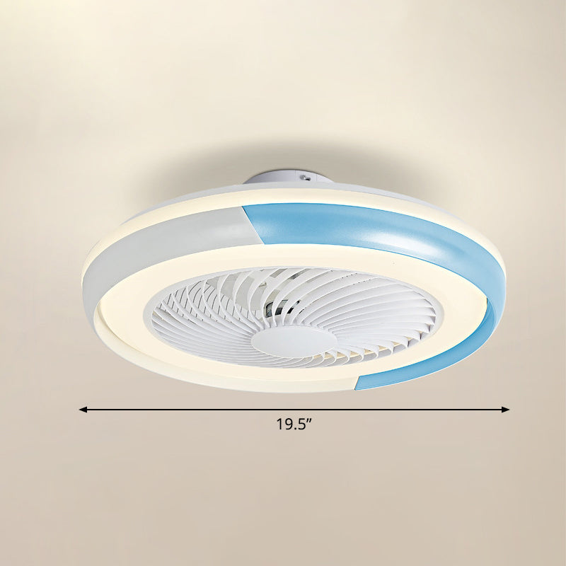 19.5" Wide Macaron Round 5 Blades Ceiling Fan Lamp Acrylic Kids Bedroom LED Semi Flush Light, Remote Control Clearhalo 'Ceiling Fans with Lights' 'Ceiling Fans' 'Modern Ceiling Fans' 'Modern' Lighting' 2477954