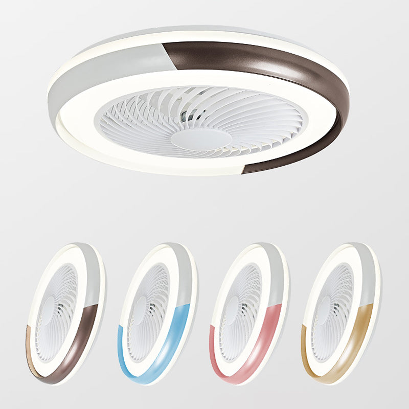 19.5" Wide Macaron Round 5 Blades Ceiling Fan Lamp Acrylic Kids Bedroom LED Semi Flush Light, Remote Control Clearhalo 'Ceiling Fans with Lights' 'Ceiling Fans' 'Modern Ceiling Fans' 'Modern' Lighting' 2477961