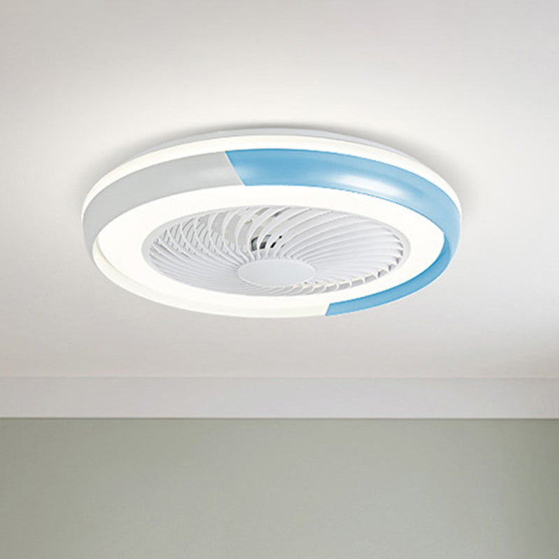 19.5" Wide Macaron Round 5 Blades Ceiling Fan Lamp Acrylic Kids Bedroom LED Semi Flush Light, Remote Control White-Blue Remote Clearhalo 'Ceiling Fans with Lights' 'Ceiling Fans' 'Modern Ceiling Fans' 'Modern' Lighting' 2477962