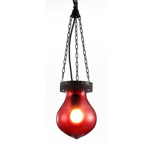 Traditionary Jar Ceiling Lamp Red/Yellow/Blue Glass 1/6 Heads Ceiling Light Fixture for Restaurant Clearhalo 'Ceiling Lights' 'Glass shade' 'Glass' 'Pendant Lights' 'Pendants' Lighting' 247797